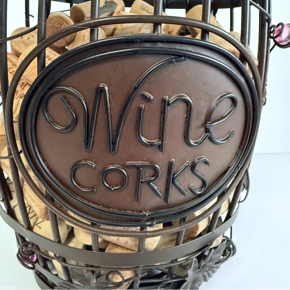 Metal Wine Barrel Cork Holder - Decorative Wine Cork Storage Bin with Grapes - Picture 10 of 10
